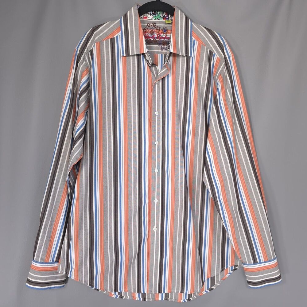 ROBERT GRAHAM Men’s Shirt Striped Multicolor MEDIUM Classic Fit 100% Cotton